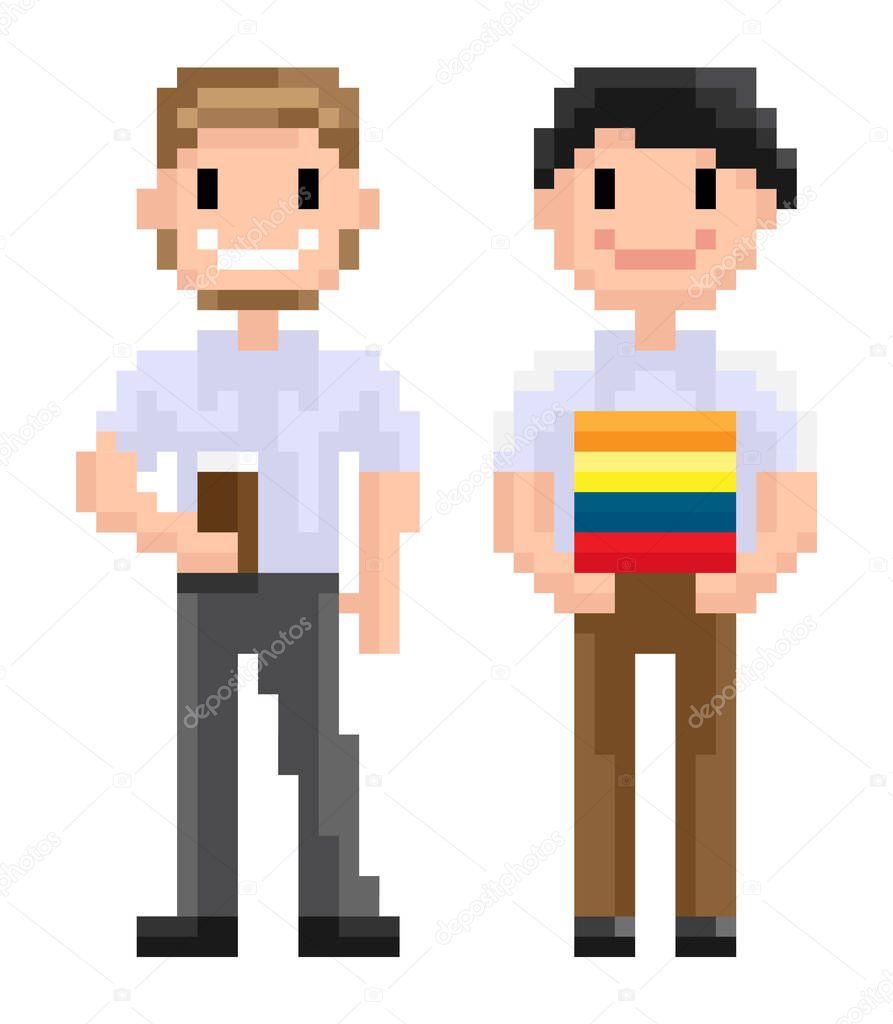 Character of Pixel 8 Bit Game, Man and Woman Vector