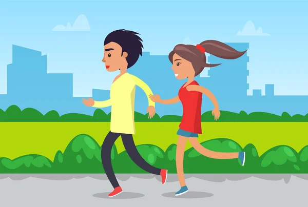 Couple Running ou Jogging dans Parc, Sportwear — Image vectorielle