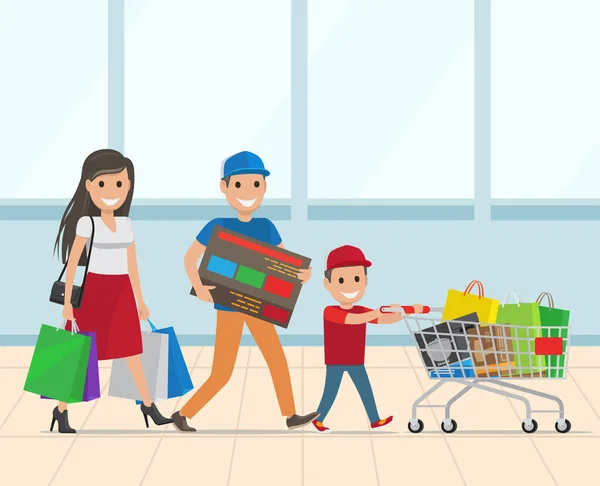 Mother, Father and Son Shopping Together Vector — Stock Vector