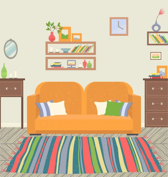 Living Room Interior Sofa and Carpet Decoration — Stock Vector