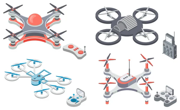 Négyhelikopter és távirányító, Drónvektor — Stock Vector