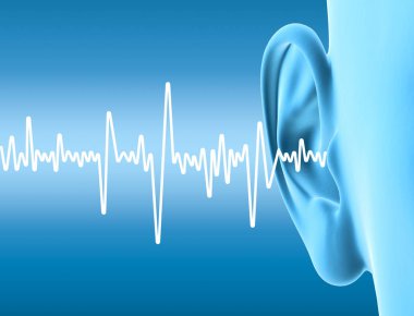 Human ear with sound wave, tinnitus, medically 3D illustration,  clipart