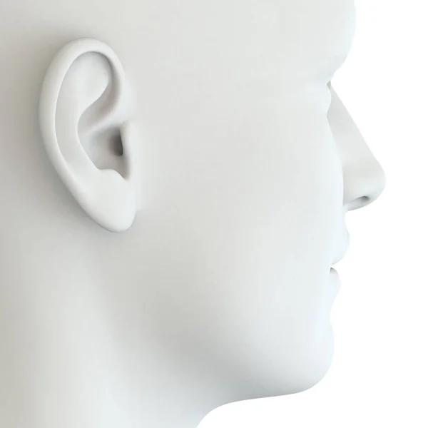 Lidské ucho muže na bílém pozadí, 3D ilustrace — Stock fotografie