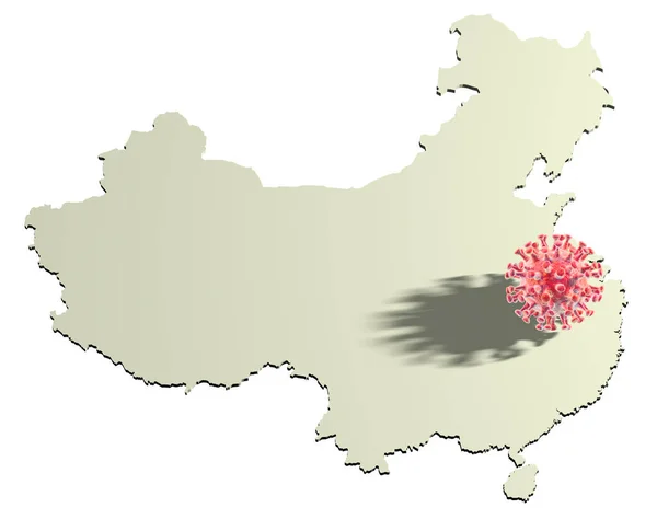 Wirus korony w Chinach, Wuhan, ilustracja 3D — Zdjęcie stockowe