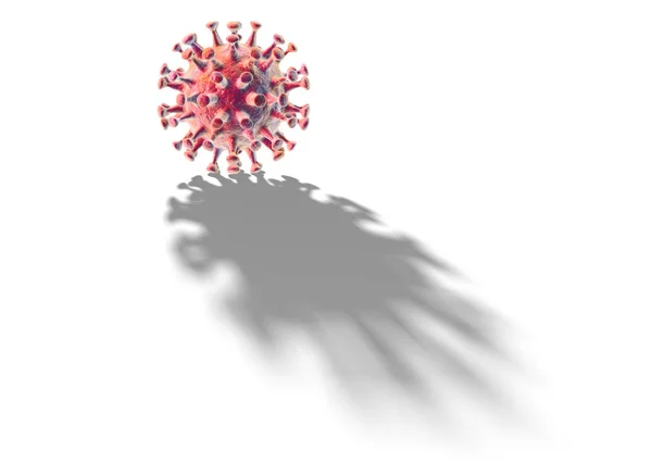 Rotes Coronavirus mit langem Schatten, 3D-Illustration — Stockfoto