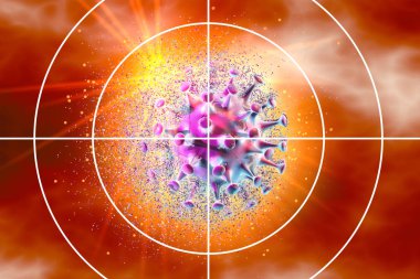 Koronavirüs hedefi, görsel konsept, tıbbi olarak 3 boyutlu illüstrasyon.