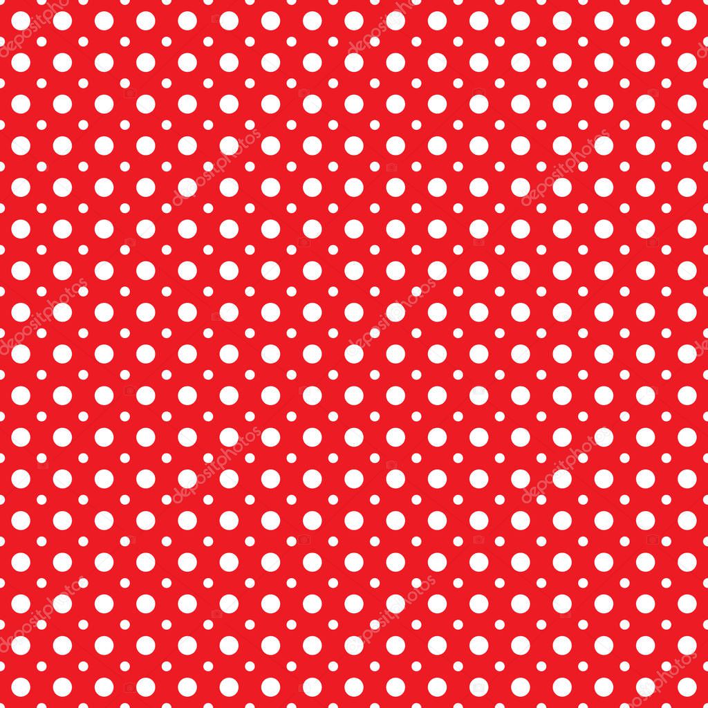 Seamless red and white polka dots pattern texture background