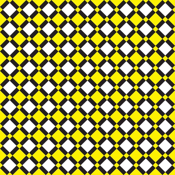Patrón de comprobación amarillo, blanco y negro sin costuras — Vector de stock