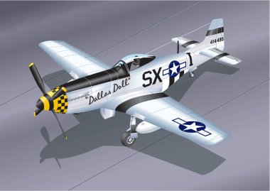 P-51 Mustang avcı uçağı detaylı vektör çizim
