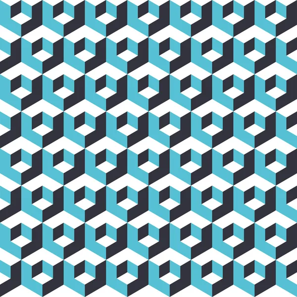 Cubes géométriques abstraits sans couture texture motif illusion d'optique. Modèle turquoise et gris . — Image vectorielle