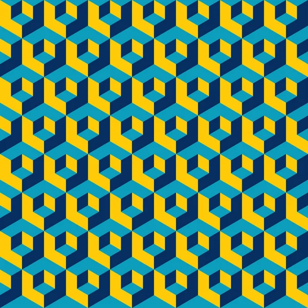 シームレスな抽象的な幾何学的なキューブの錯覚パターン テクスチャ。青と黄色のパターン. — ストックベクタ