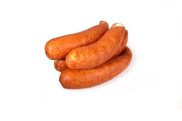 Saucisse fine sur fond blanc. Produits alimentaires . — Photo