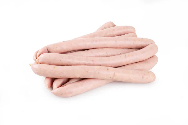 Weiße gedämpfte Wurst isoliert auf weißem Hintergrund. Lebensmittel. — Stockfoto