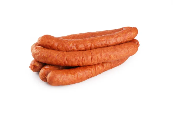 Thin sausage on a white background. Food product. — Stock Photo, Image