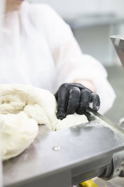 Gıda üretim hattı, bir gıda fabrikasında hazır yemek üretimi için bir makine..