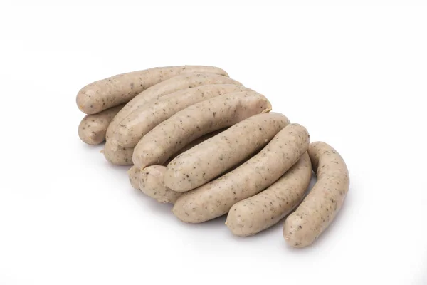 Steamed white sausage on a white background. Food product. — Stock Photo, Image