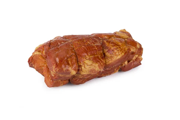 Wędzona szynka wieprzowina.Kiełbasa wieprzowa, tradycyjne produkty kiełbasa biały tło. — Zdjęcie stockowe