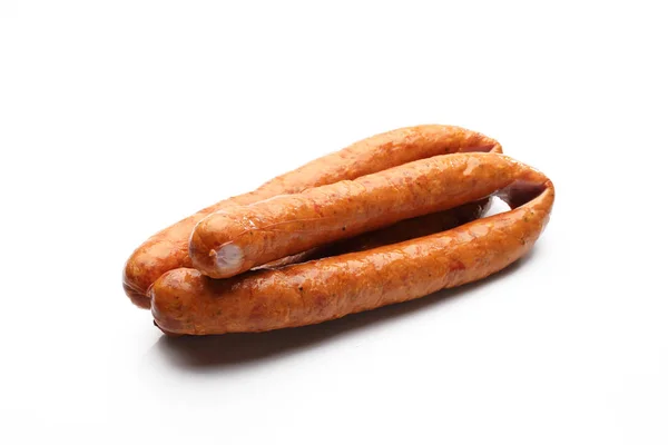 Rings of smoked pork sausage isolated on a white background. — Stock Photo, Image