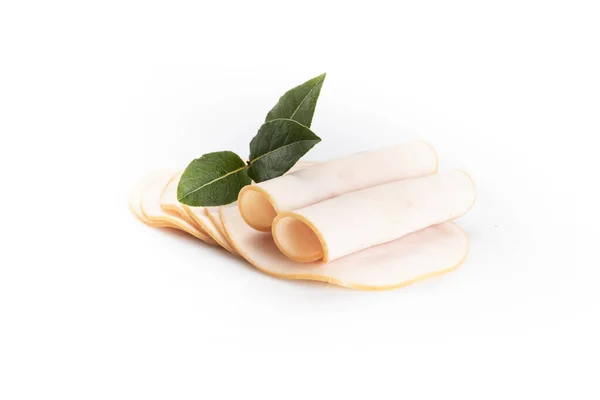 A few poultry, chicken, cold cuts slices, isolated on white background. — 스톡 사진