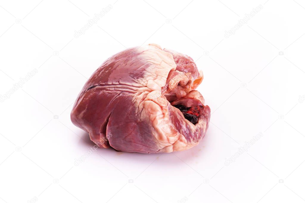 Pork heart isolated on a white background.