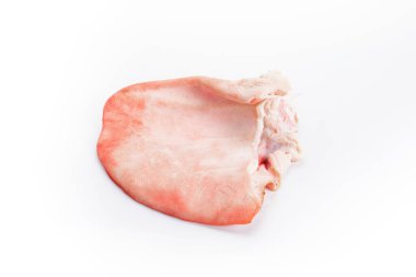 Raw pig ear isolated on a white background.