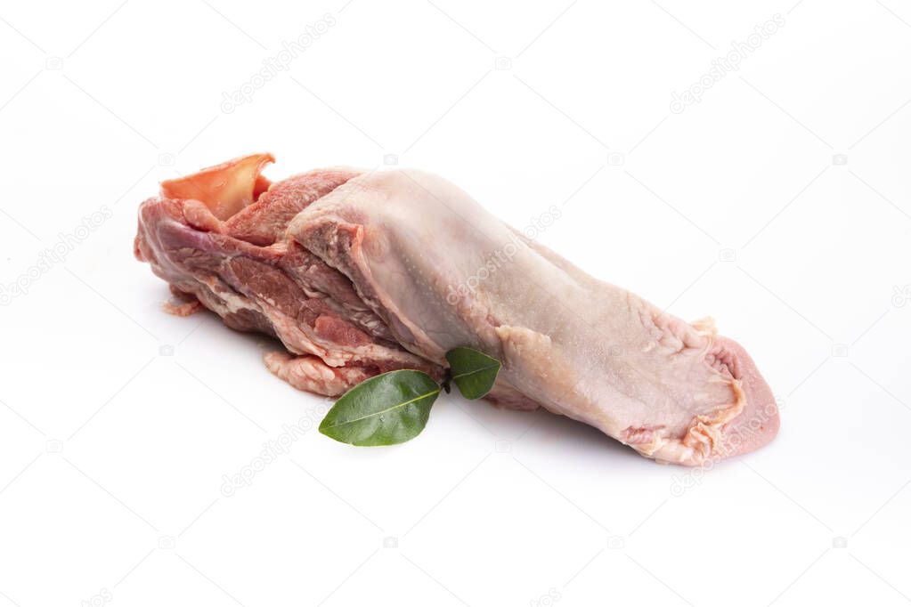 Pork tongue isolated on a white background.