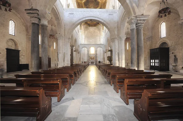 Binnenkant Van Kathedraal Van Saint Nicola Stad Bari Puglia Italië — Stockfoto