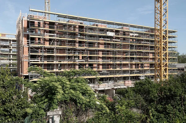 Enheternas Buildande Site Living New Court Como Stadskärna Lombardiy Italien — Stockfoto