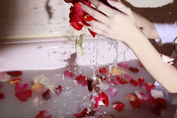 Rosenblätter Und Orangen Wasser — Stockfoto