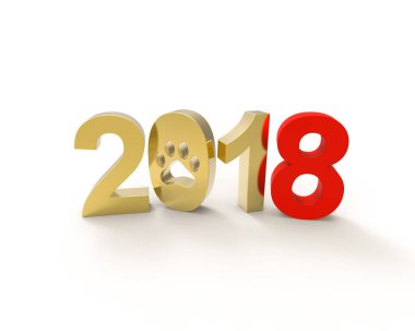 Yeni 2018 köpek yıl, beyaz bac üzerinde altın rengi izole 3d metin