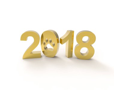 Yeni 2018 köpek yıl, beyaz bac üzerinde altın rengi izole 3d metin