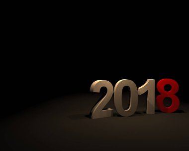 3D Resim, 3d render yukarıdan lambalar tarafından aydınlatılmış metin için yer ile karanlık bir arka plan üzerinde yeni yıl 2018