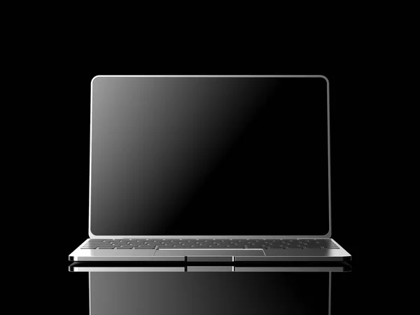 Laptop com tela preta isolada em fundo preto ilustração 3D render — Fotografia de Stock