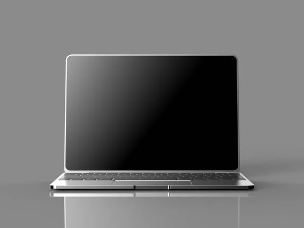 Laptop con pantalla negra aislada sobre fondo gris 3D ilustración render — Foto de Stock