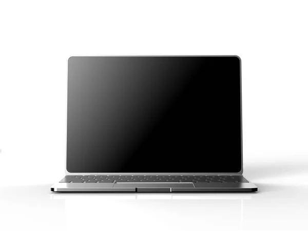 Laptop con pantalla negra aislada sobre fondo blanco 3D ilustración render — Foto de Stock