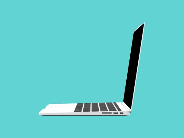 Laptop με μαύρη οθόνη που απομονώνονται σε μπλε φόντο 3d απεικόνιση καθιστούν — Φωτογραφία Αρχείου