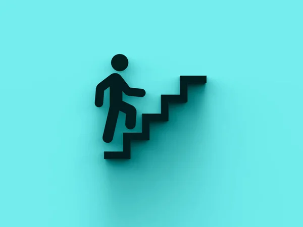 남자의 아이콘 3d 그림 렌더링 계단 등반 — 스톡 사진