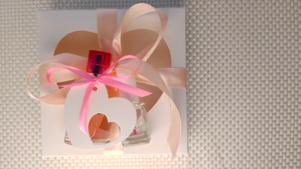 Walentynki Szablon Nagłówka Kreatywna Koncepcja Płaski Leżał Kosz Prezent Różowa — Wideo stockowe