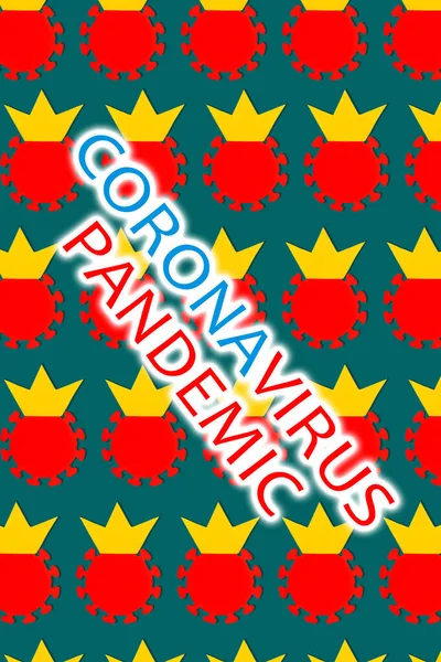 Coronavirus Sjukdom Pandemisk Banner Röd Molekyl Covid 2019 Gul Krona — Stockfoto