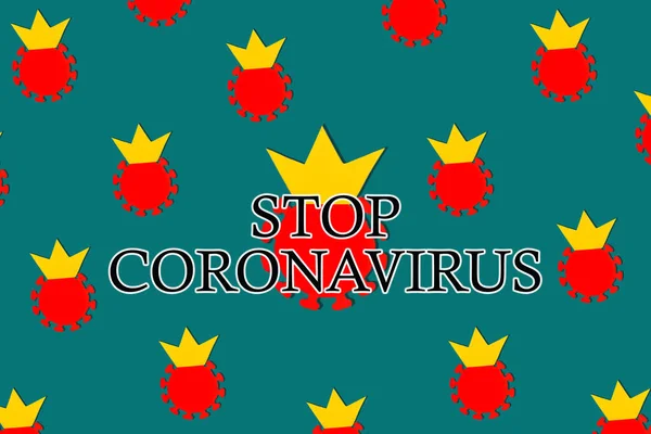 Stop Coronavirus Disease Pandemic Banner Inglés Molécula Roja Covid 2019 —  Fotos de Stock