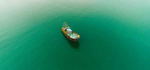 Fisherman Boat Vintage Wooden Boat Sea Boat Drone Photo Aerial — Stock Photo, Image