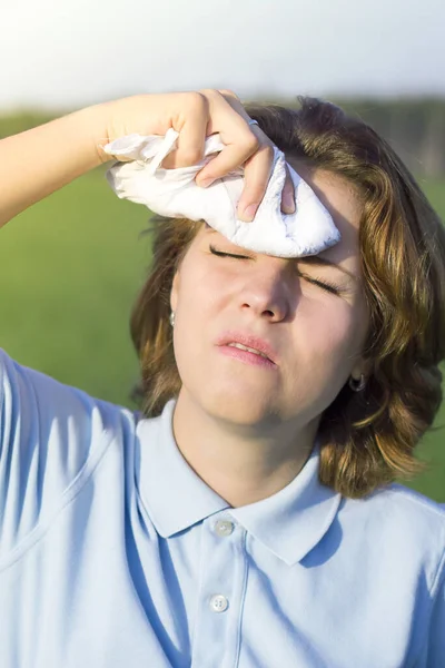 Vertical Photo Unhappy Sick Young Woman Suffering Heat Heatstroke Hot — Stock Photo, Image