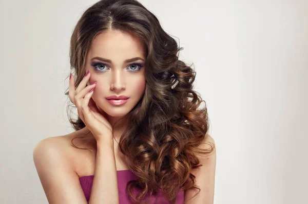 Model girl with long  curly hair — Stock Photo, Image