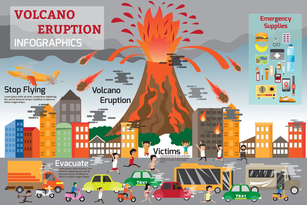 Volcano eruption infographics elements. Natural disasters that d