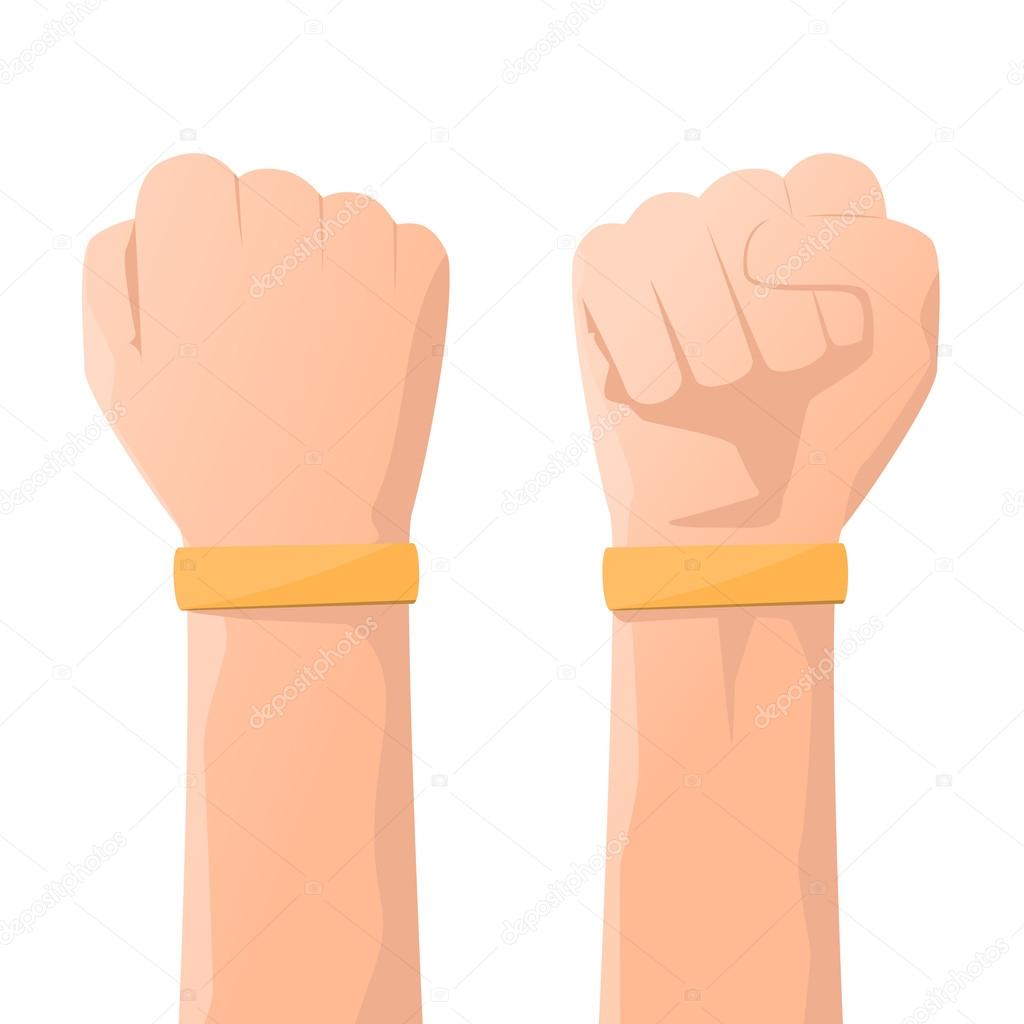 Yellow wristband or rubber bracelet on hand use for advertising 