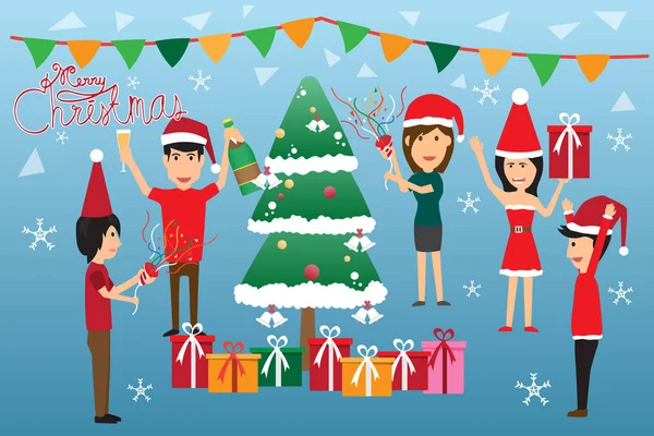 Vector concepto de Navidad. Hombre y mujer diversión en la fiesta de Navidad w — Vector de stock