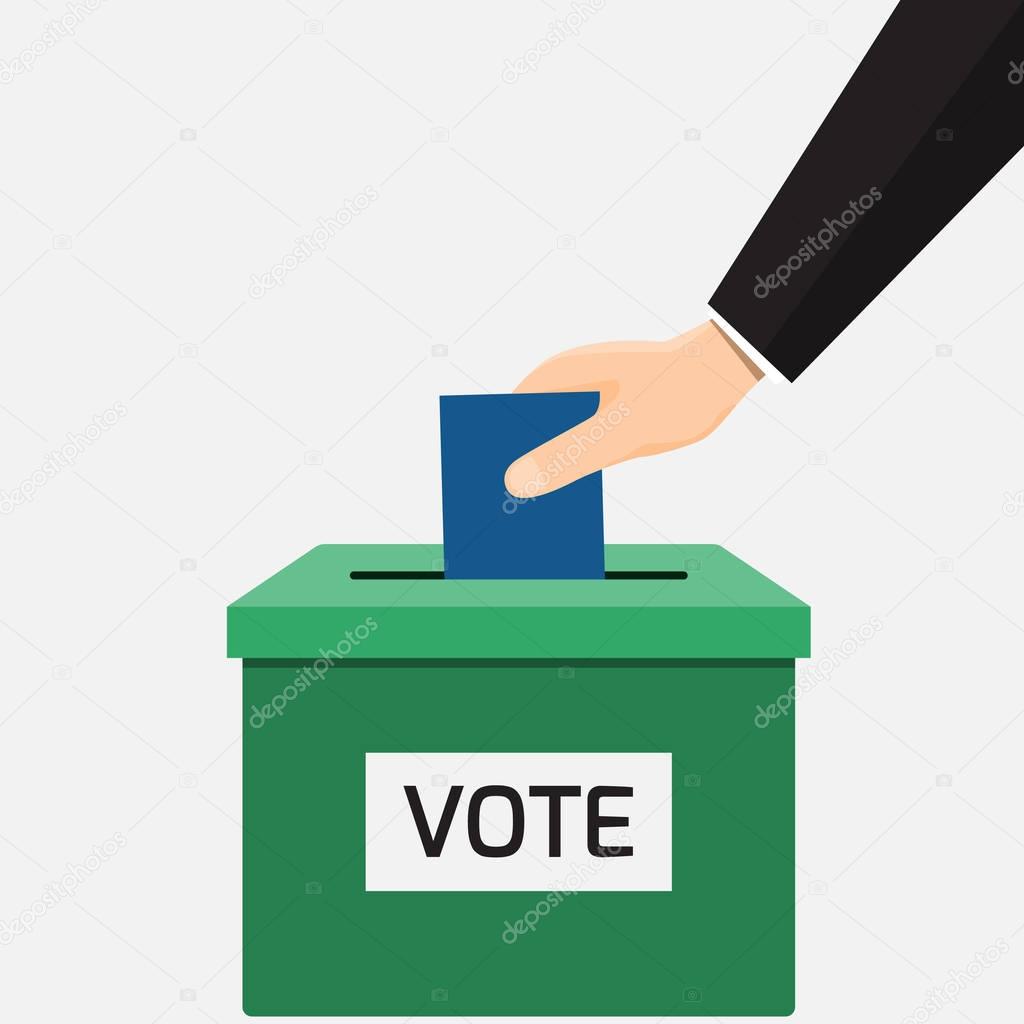 Voting concept in flat style - Businessman hand putting voting p