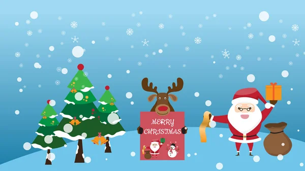 Feliz Natal fundo que tem bonito Papai Noel e reinde —  Vetores de Stock