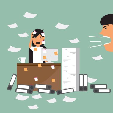 İş kadını ve meşgul çalışkan ofis onun patron t