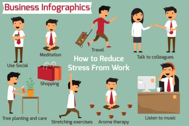 Nasıl işyerinde stres azaltmak veya ortadan kaldırmak için. iş infographics